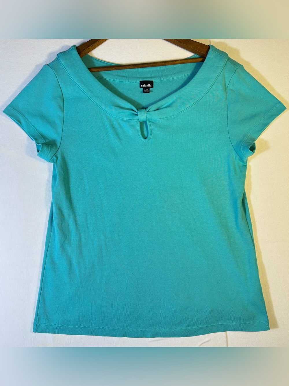 Rafaella Women’s L Turquoise Short-Sleeve Keyhole Cotton Top